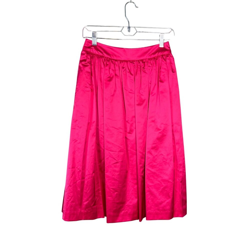 Trina Turk Swank Skirt Size 0 Pleated Midi Bright Pink A-Line Full Lined NWT